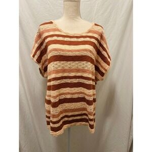 Coldwater Creek Striped Crochet Knit Top Womens XL Beige Brown